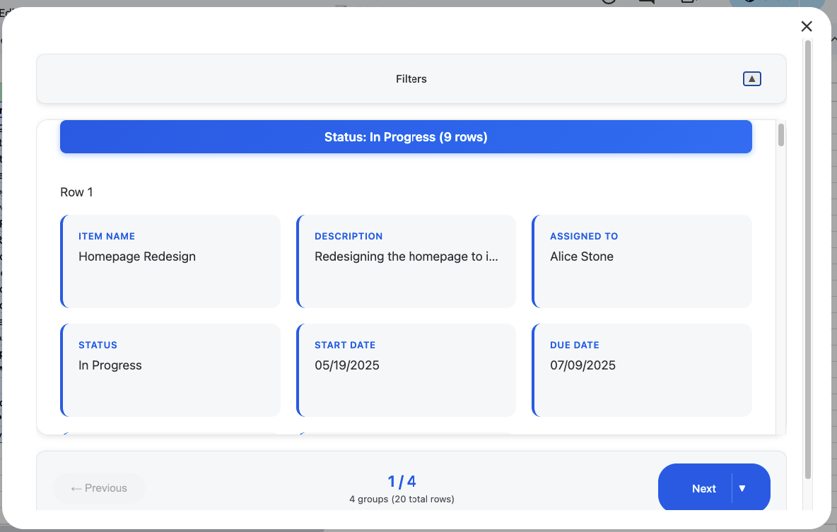 Smart filtering and organization interface